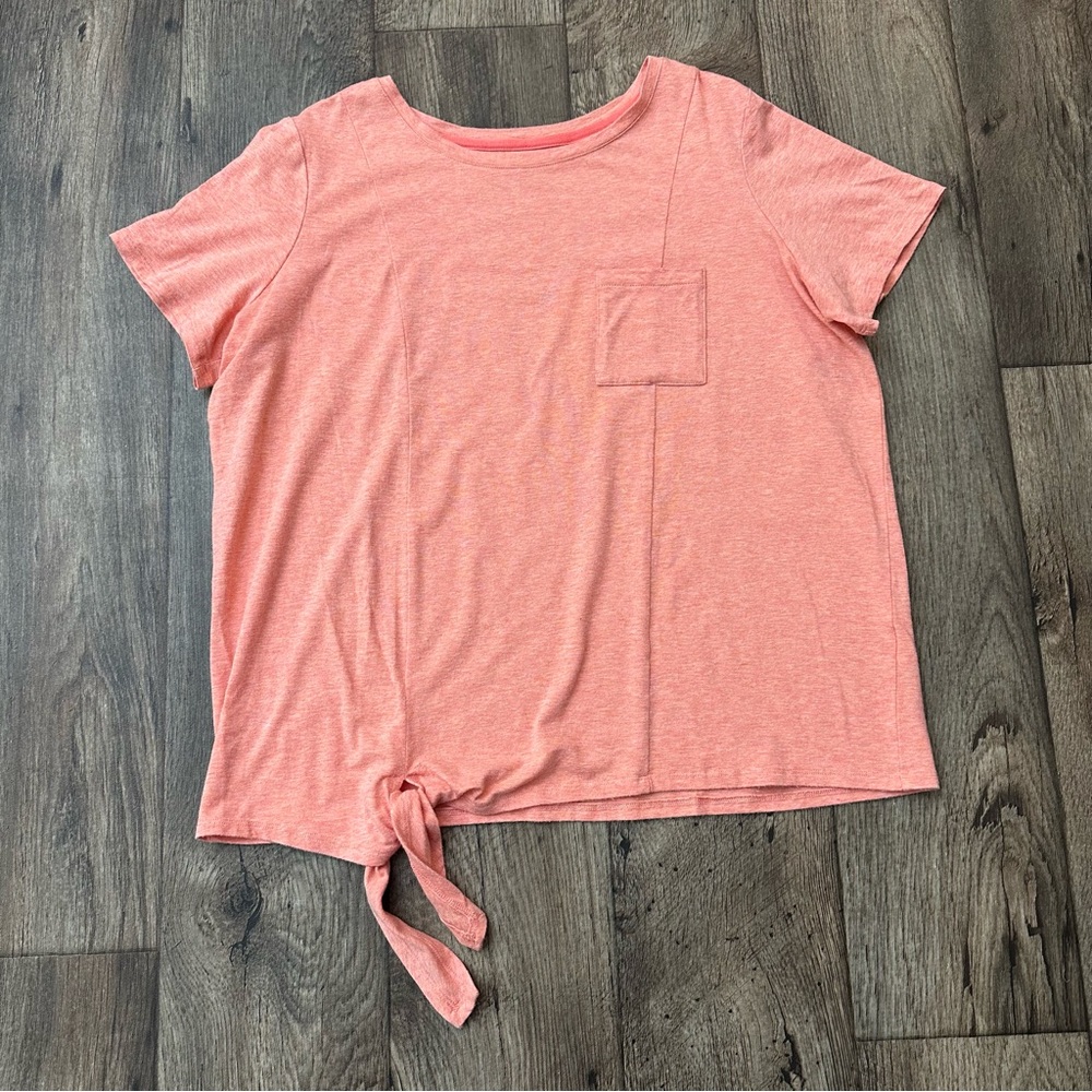 AnyBody Cozy Knit T-Shirt with Pocket Coral Women’s Size M